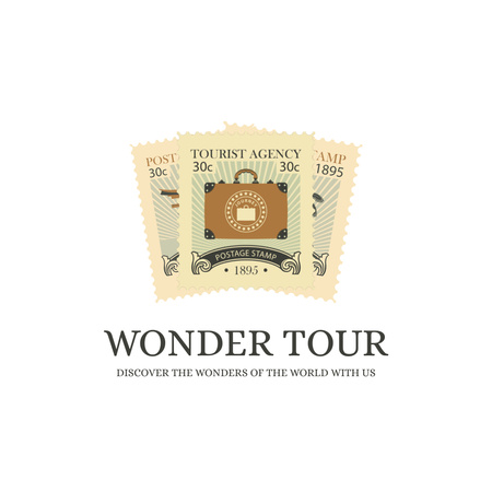 Modèle de visuel Offre de visite merveilleuse avec des timbres postaux vintage - Animated Logo