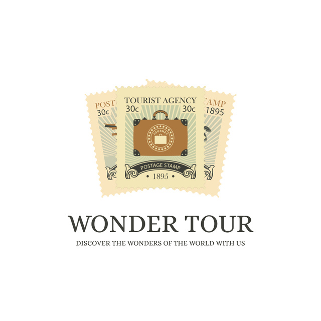 Szablon projektu Wonderful Tour Offer with Vintage Postal Stamps Animated Logo