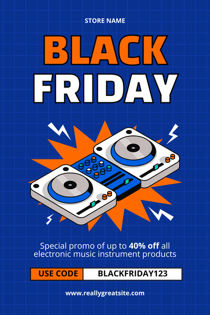 Modèle de visuel Black Friday Sale of Electronic Music Instruments - Pinterest