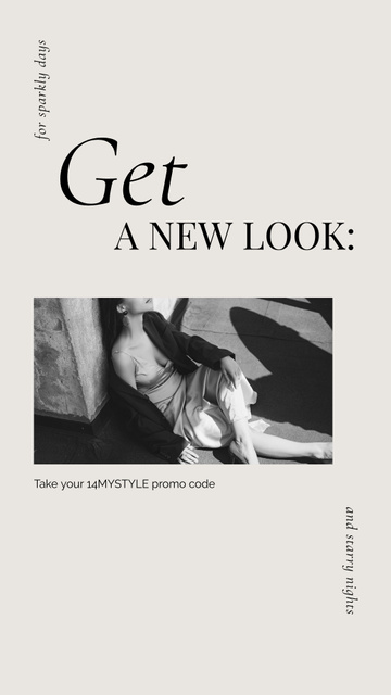 Plantilla de diseño de New Look Special Offer with Woman posing on rooftop Instagram Story 