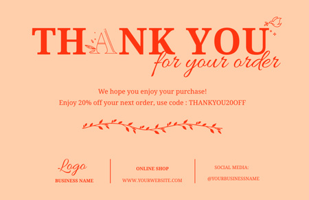 Thank You for Your Order Message in Elegant Orange Layout Thank You Card 5.5x8.5in Design Template