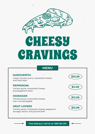 Sketch of Slice of Appetizing Cheese Pizza Menu Design Template