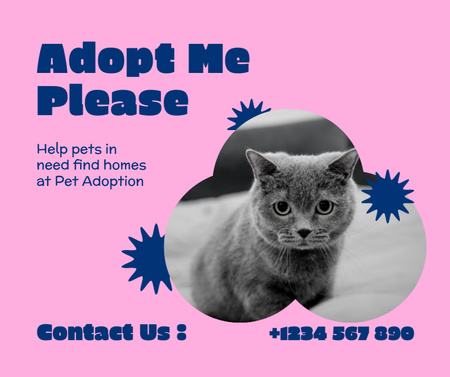 Designvorlage Ankündigung von Pet Shelter mit grauer Katze für Facebook
