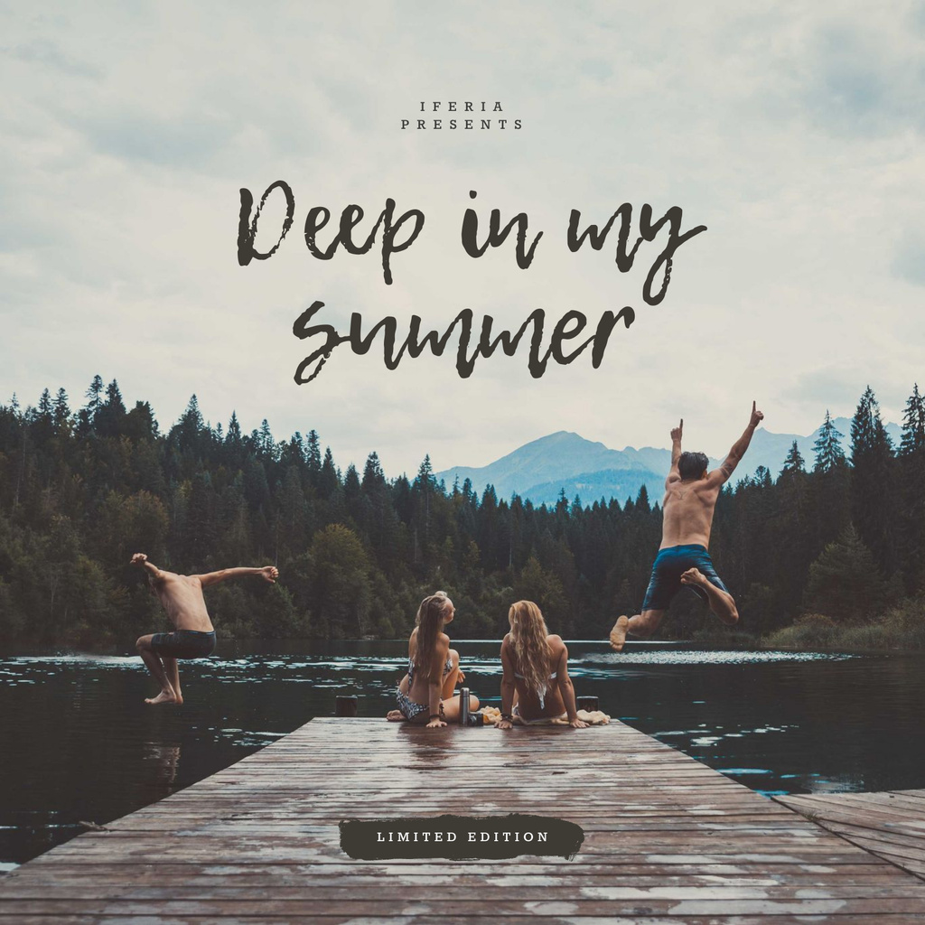 Summer mood with people by the Lake Album Cover Šablona návrhu