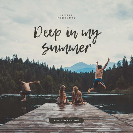 Letní nálada s lidmi u jezera Album Cover Šablona návrhu