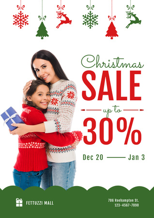 Christmas Sale with Woman Holding Present Poster Πρότυπο σχεδίασης