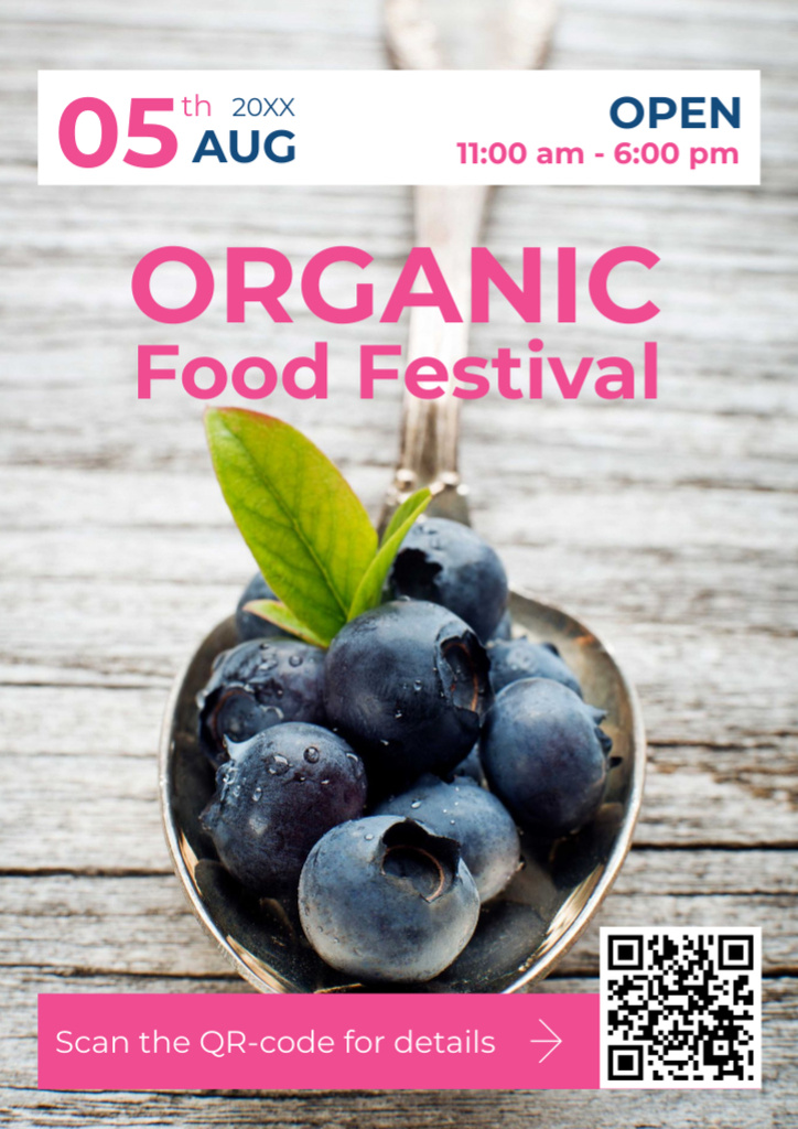 Organic Food Festival Ad with Fresh Blueberries Flyer A4 Design Template