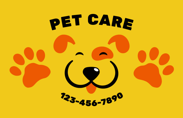 Pet Care Center Ad on Yellow Business Card 85x55mmデザインテンプレート
