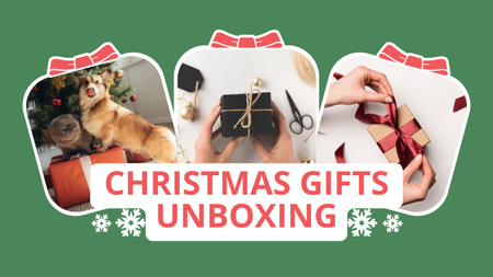 Christmas Gifts Unboxing Collage Green Youtube Thumbnail Design Template