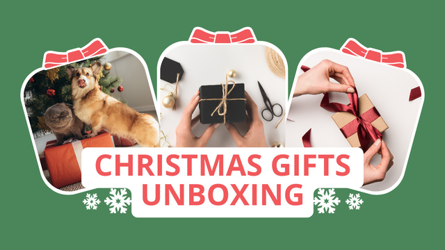 Plantilla de diseño de Christmas Gifts Unboxing Collage Green Youtube Thumbnail 