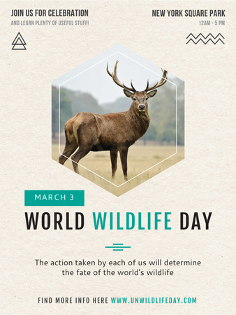 World Wildlife Day announcement with Wild Deer Poster US Modelo de Design