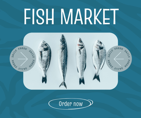 Template di design Annuncio del mercato del pesce in blu Facebook