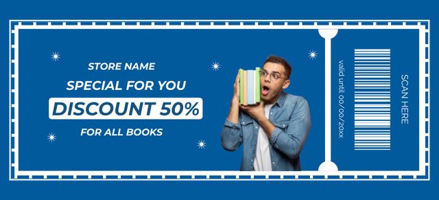 Special Discount for Books Lovers Coupon 3.75x8.25in Design Template