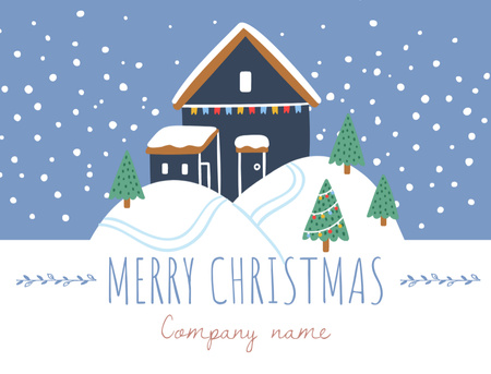 Dreamy Christmas Wish With Home And Snowfall Postcard 4.2x5.5in Design Template