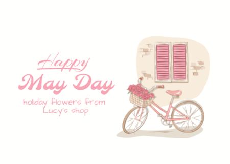 May Day Holiday Greeting Postcard Design Template