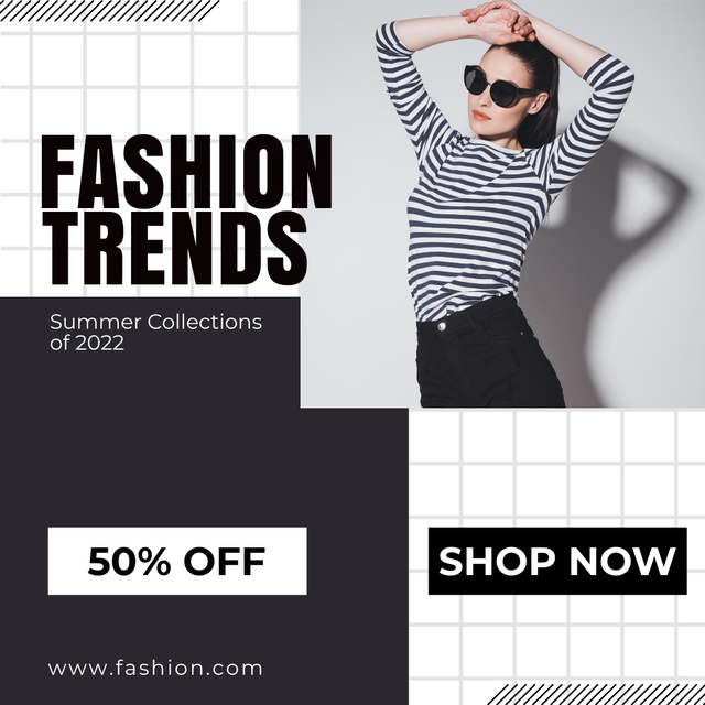 Designvorlage Trendy Summer Collection in Black and White für Instagram