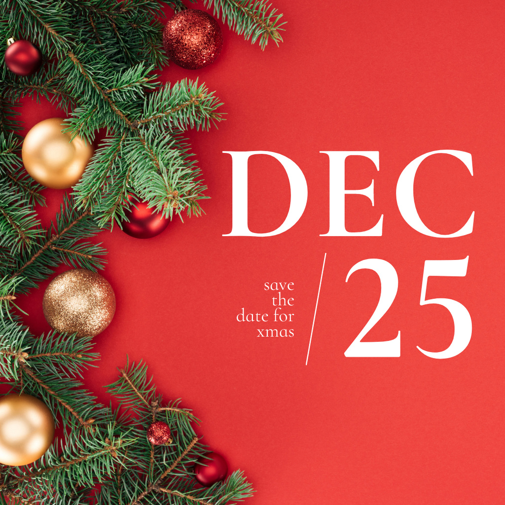 Plantilla de diseño de Colorful Baubles And Christmas Party Announcement In Red Instagram 
