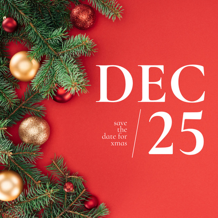 Enfeites coloridos e anúncio da festa de Natal em vermelho Instagram Modelo de Design