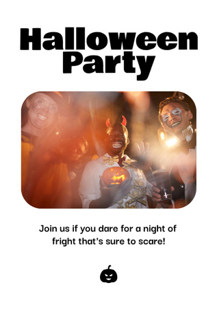 Halloween's Party Announcement with People in Costumes Flyer A7 Design Template