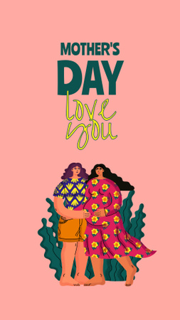 Mother's Day Holiday Greeting with Cartoon Women Instagram Story Modelo de Design