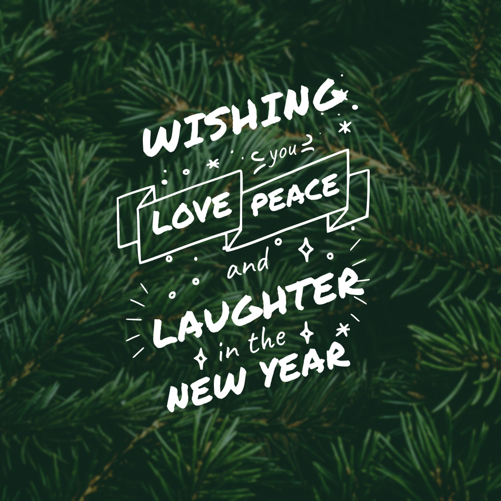 Cute New Year Greeting with Green Spruce Branches Instagram Tasarım Şablonu