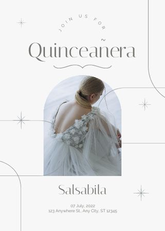 Announcement of Quinceañera with Girl in White Dress Invitation tervezősablon