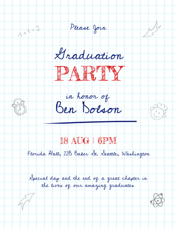 Plantilla de diseño de anuncio de fiesta de graduación con ilustraciones lindas Invitation 13.9x10.7cm 