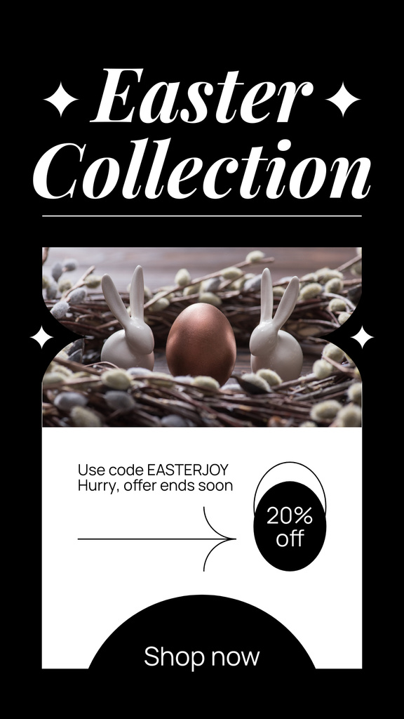 Easter Collection Promo with Cute Bunnies and Egg in Nest Instagram Story Πρότυπο σχεδίασης