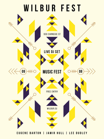 Anúncio emocionante do festival de música com padrão étnico geométrico Poster US Modelo de Design