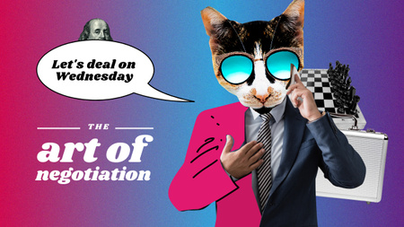 Funny Businessman with Cat's Head Youtube Thumbnail Design Template