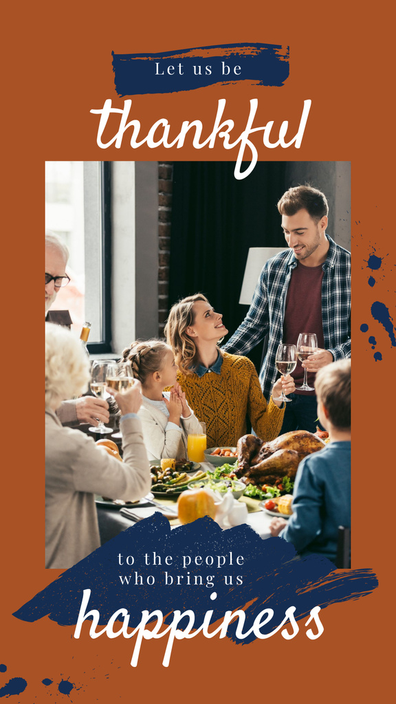 Family at Thanksgiving dinner Instagram Story Design Template