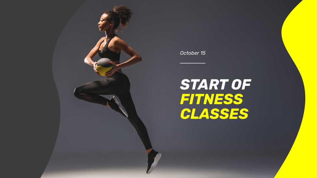 Fitness Classes Ad with Athlete Woman FB event cover Tasarım Şablonu