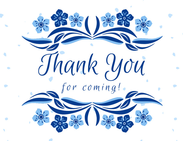 Thank You For Coming Message with Blue Flowers Thank You Card 5.5x4in Horizontalデザインテンプレート