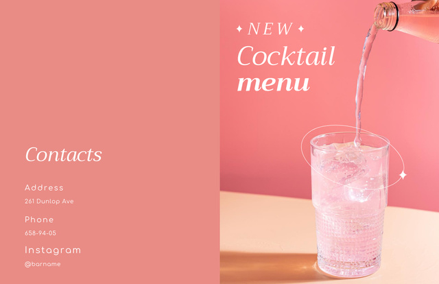 New Cocktail Offer with Pink Beverage in Glass Brochure 11x17in Bi-foldデザインテンプレート