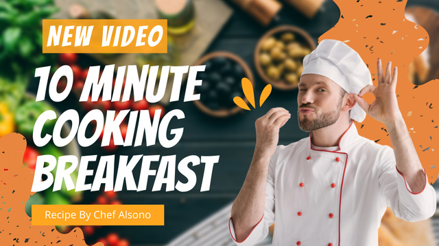 Cooking Blog Ad with Chef cooking Breakfast Youtube Thumbnailデザインテンプレート