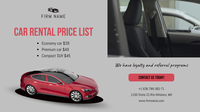 Car Rental Service Price List Full HD video Modelo de Design