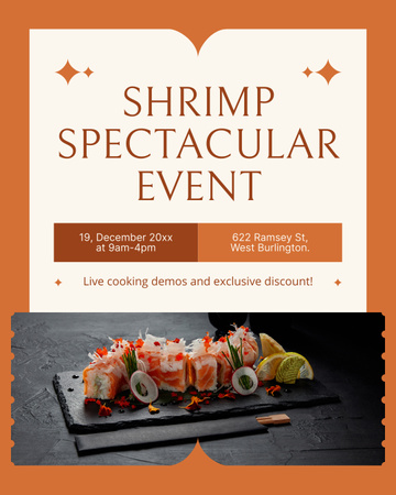 Modèle de visuel Annonce événementielle avec de délicieuses crevettes - Instagram Post Vertical