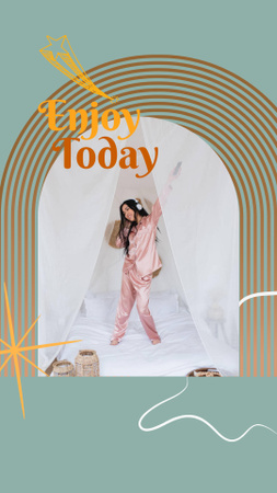 Template di design Morning Inspiration with Woman dancing on Bed Instagram Story