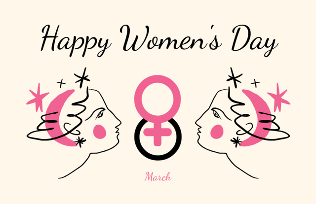 Plantilla de diseño de Women's Day Congratulations with Illustration of Female Faces Thank You Card 5.5x8.5in 