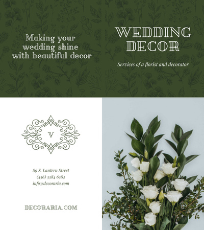 Wedding Decor Offer with Bouquet of Tender Flowers Brochure 9x8in Bi-fold Design Template
