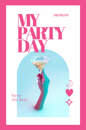 Spectacular Party Announcement With Hand Holding Cocktail Postcard 4x6in Vertical Design Template
