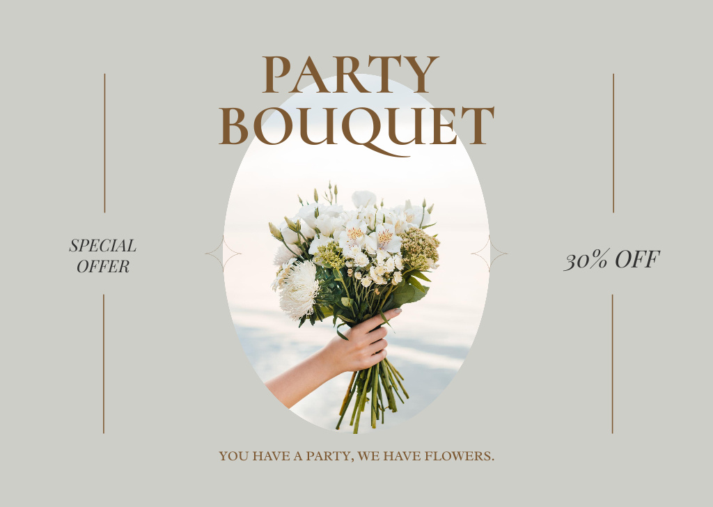 Ontwerpsjabloon van Card van Flowers Shop Services With Bouquets And Discount