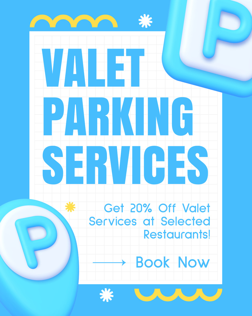 Discount Valet Parking with Blue Sign Instagram Post Vertical Modelo de Design
