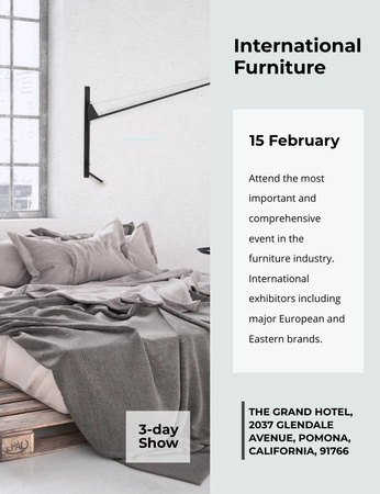 Template di design Salone internazionale del mobile con interni camera da letto Invitation 13.9x10.7cm
