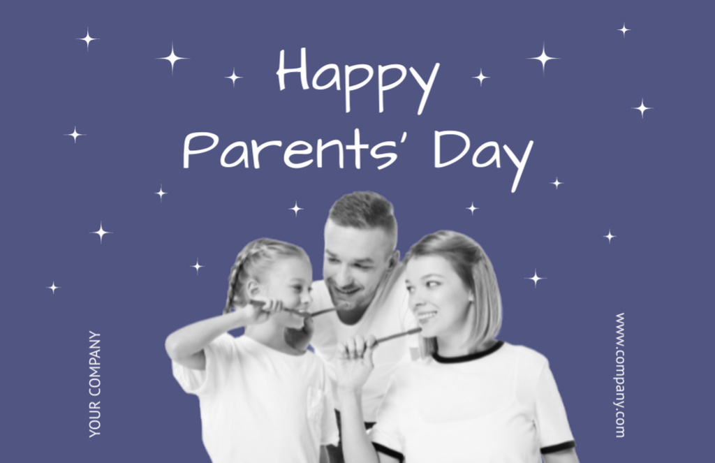 Template di design Happy Parents' Day Alert on Purple Thank You Card 5.5x8.5in