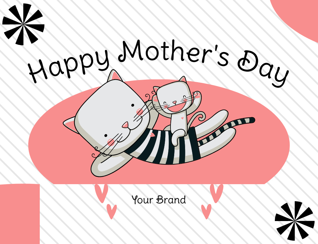Mother's Day Greeting with Funny Cats Thank You Card 5.5x4in Horizontal Tasarım Şablonu