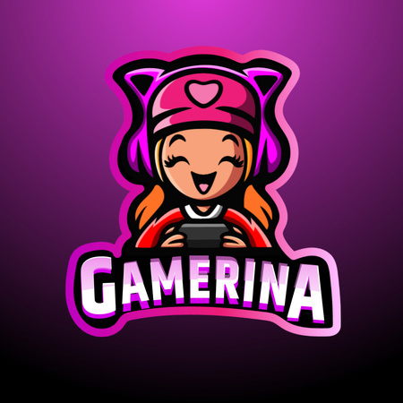 Plantilla de diseño de Gaming Club Ad with Cute Girl Character Logo 