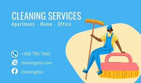 Platilla de diseño Cleaning Services with Girl with Washing Brushes Business card