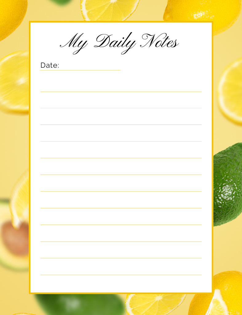 Daily Planner on Background of Lemons Notepad 107x139mm Design Template