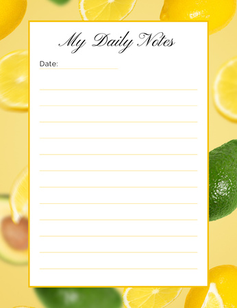 Daily Meal Planner in Frame with Lemons and Avocado Notepad 107x139mm Design Template